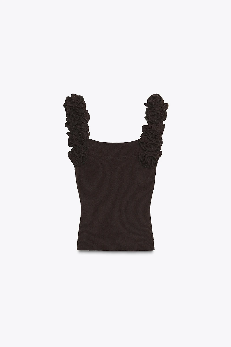 KNIT STRAPPY FLORAL TOP
