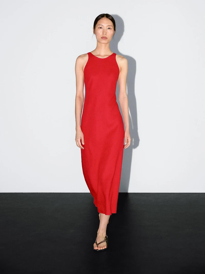 Robe midi col rond 100 % lin