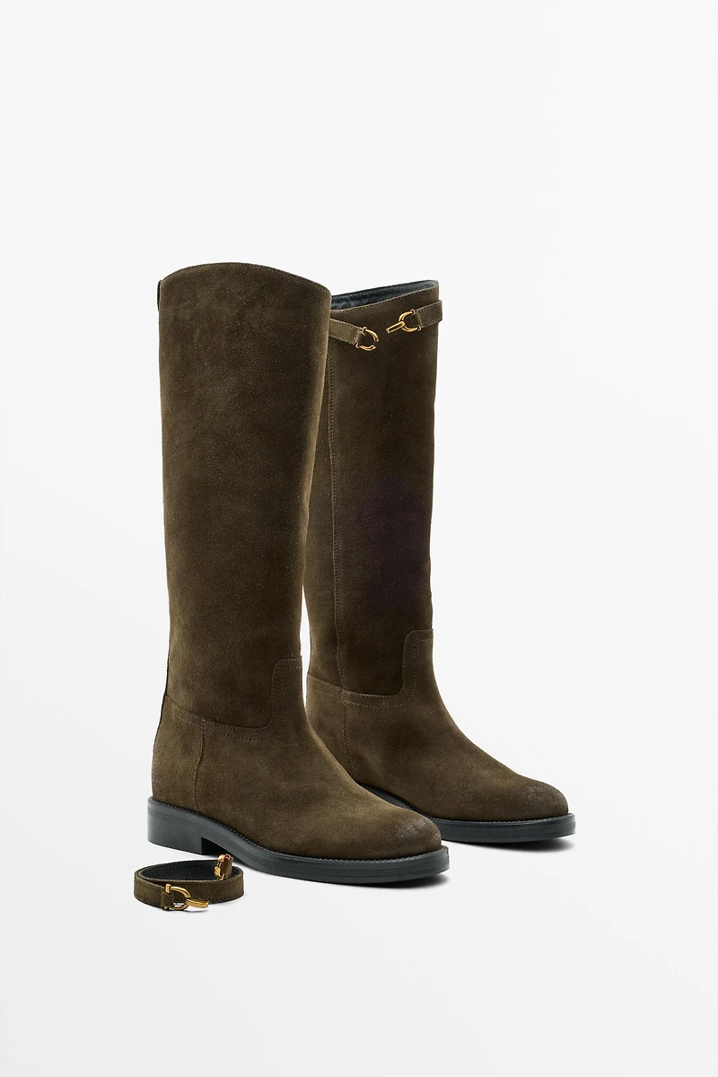 Oiled split suede riding boots