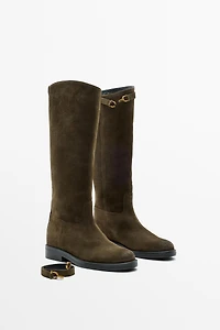 Oiled split suede riding boots