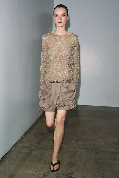 METALLIC THREAD POINTELLE KNIT JUMPER