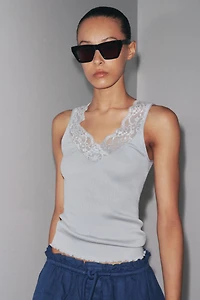 RIBBED LACE T-SHIRT