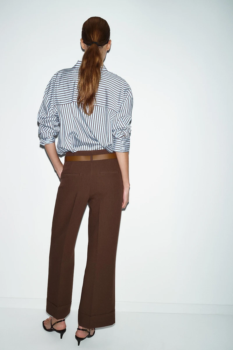 BELTED CUFFED HEM PANTS