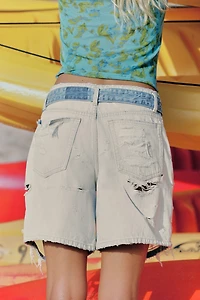 TRF MID-RISE RIPPED DENIM BERMUDA SHORTS WITH BELT