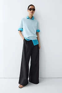 Short-sleeve fine-knit sweater