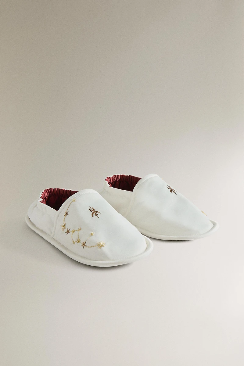 EMBROIDERED LEATHER-SOLE MOROCCAN SLIPPERS | MARISA BERENSON