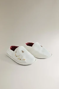 EMBROIDERED LEATHER-SOLE MOROCCAN SLIPPERS | MARISA BERENSON