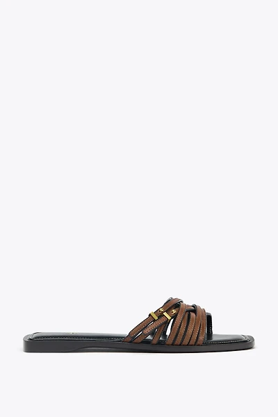 LEATHER STRAPPY SLIDE SANDALS