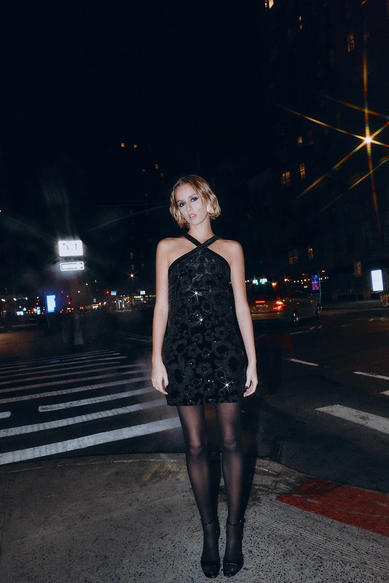 COMBINATION SEQUIN MINI DRESS