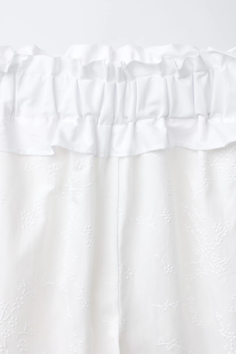 RUFFLED AND EMBROIDERED PANTS