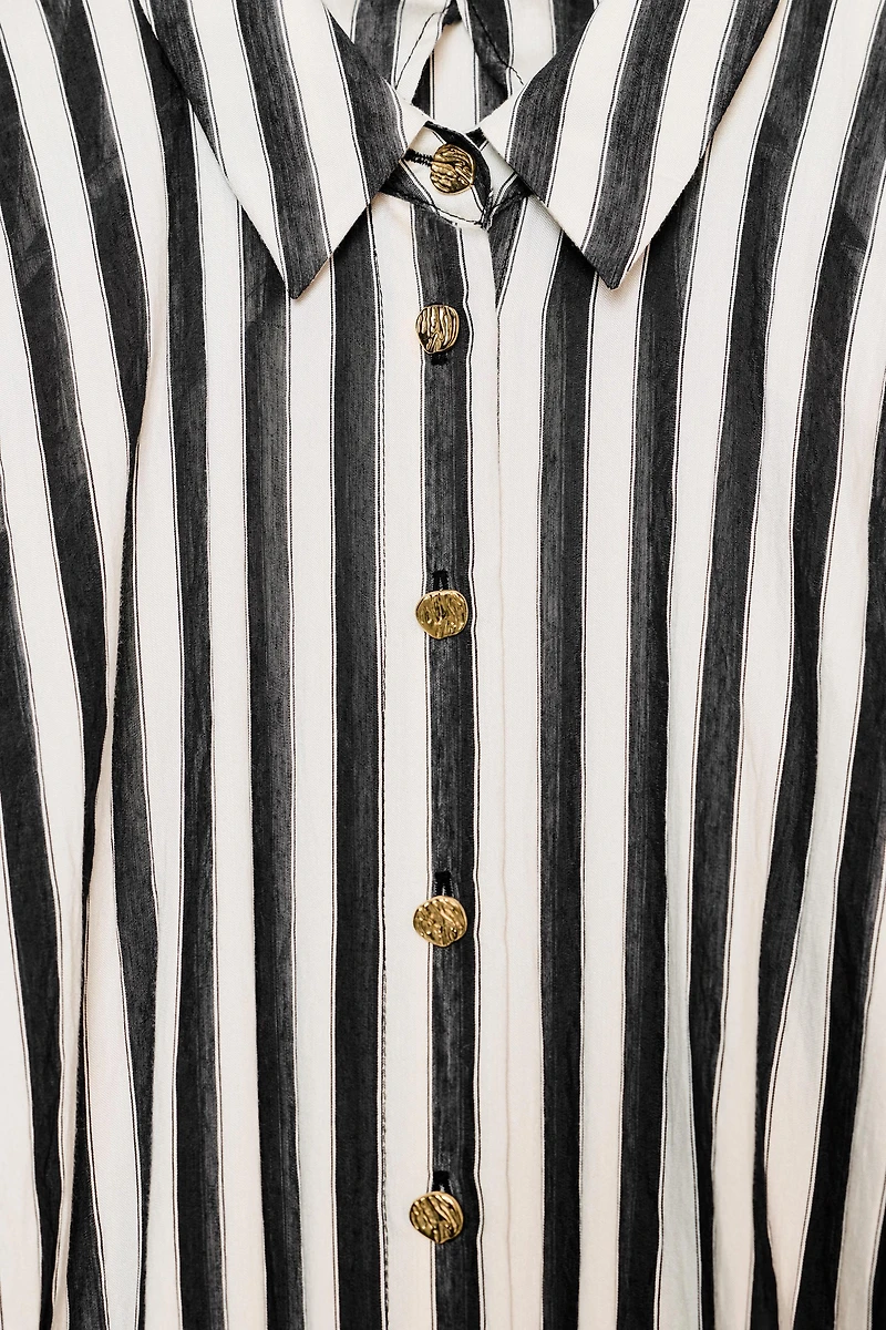 COMBINED STRIPED BELTED MIDI DRESS