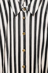 COMBINED STRIPED BELTED MIDI DRESS
