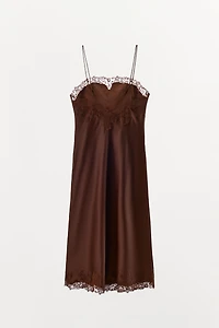 SATIN EFFECT LACE MIDI DRESS