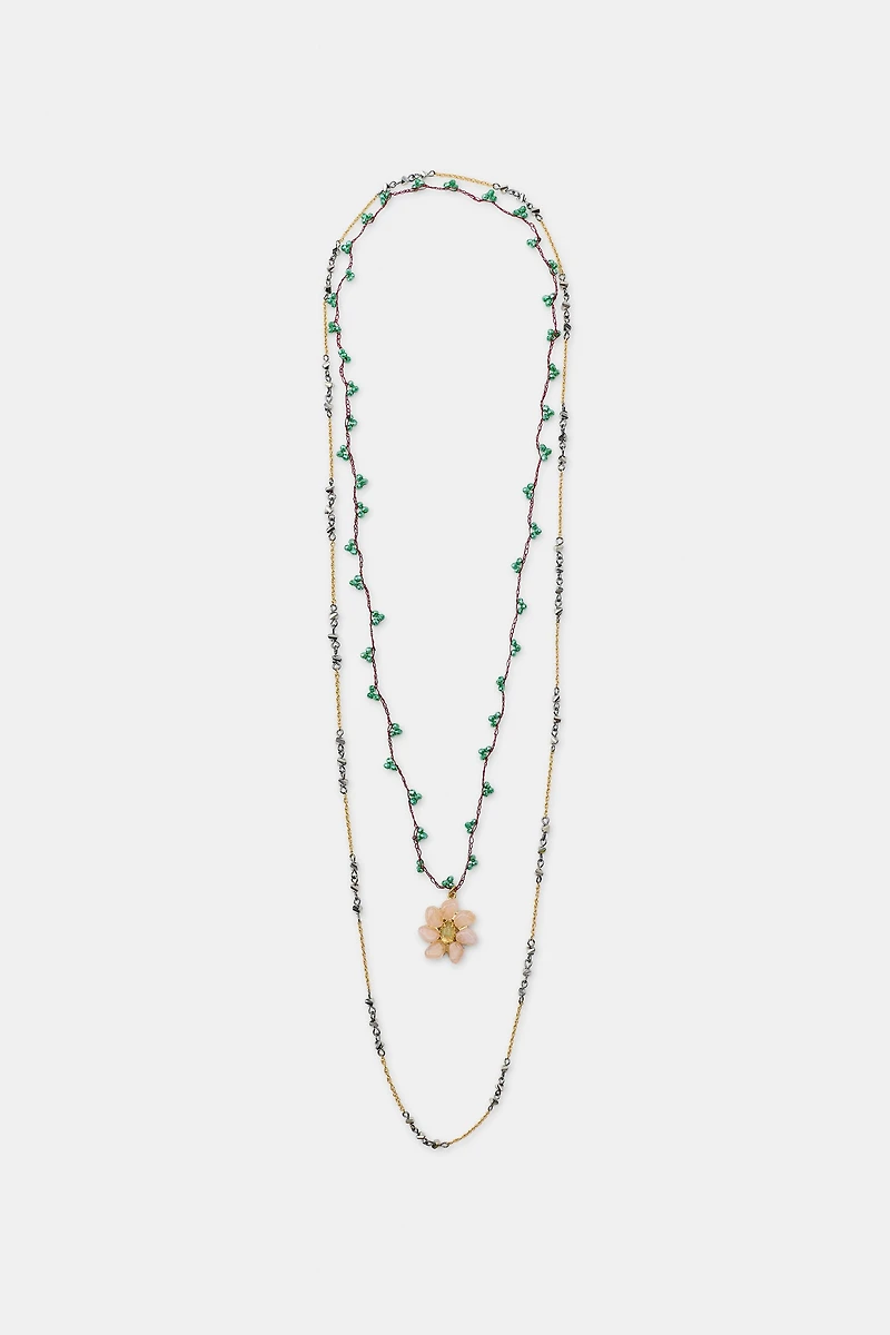 LOT DE 2 COLLIERS FLEUR FANTAISIE