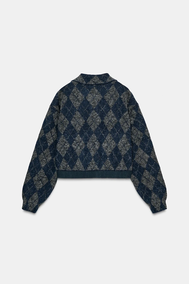 ARGYLE KNIT BOMBER JACKET