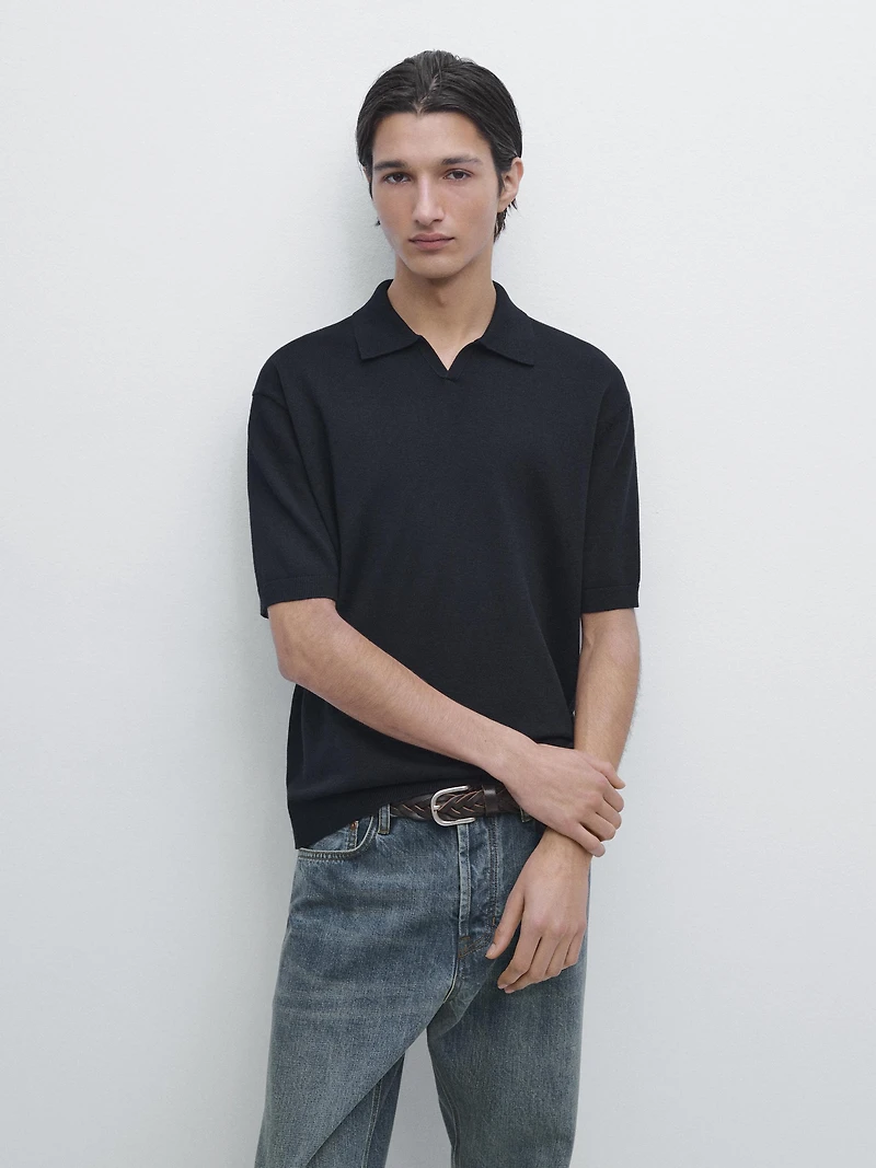 Pull polo en maille de coton mélangé