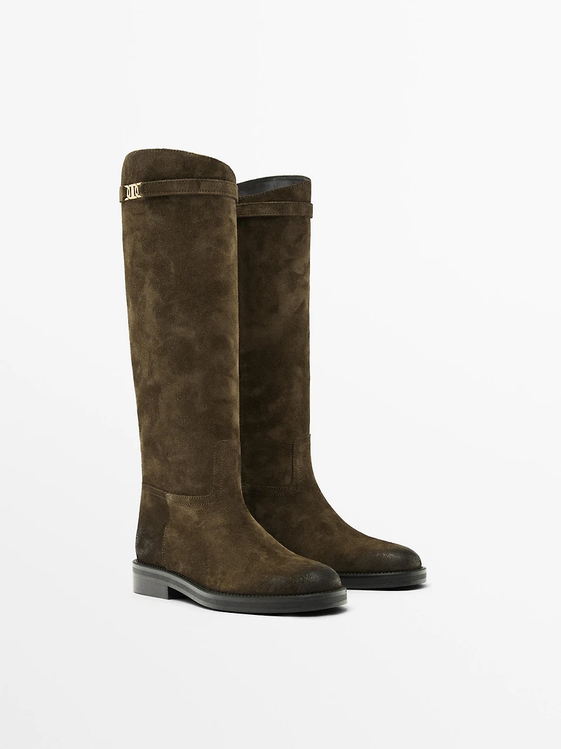 Oiled split suede riding boots