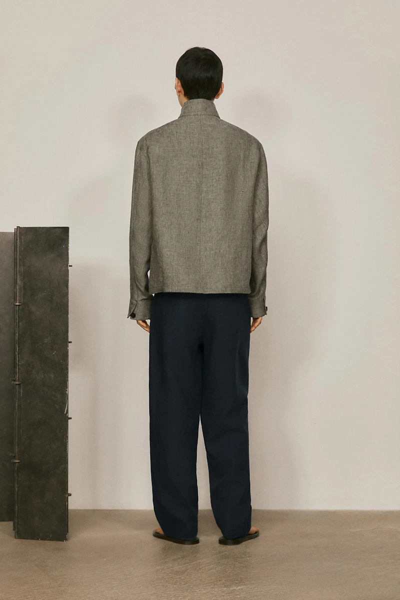 Linen bomber jacket with herringbone detail - LIMITED EDITION