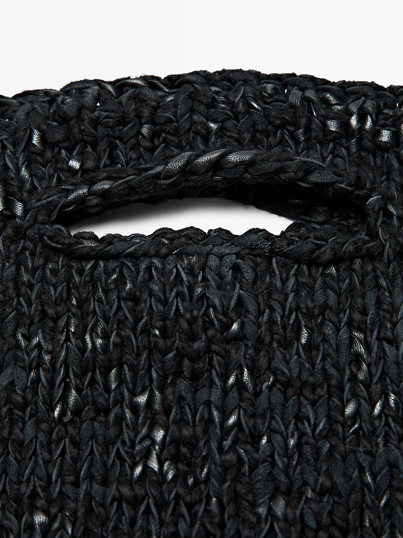 Mid-size crochet knit leather bag - LIMITED