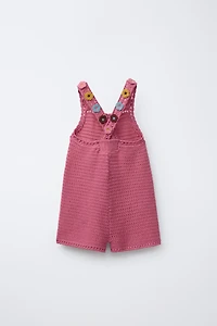 FLORAL CROCHET KNIT SHORT OVERALLS
