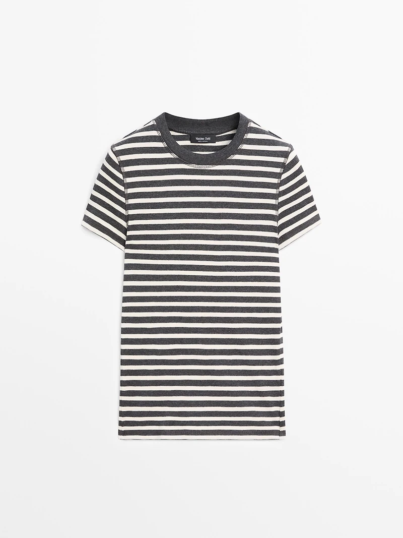 Striped short sleeve cotton T-shirt