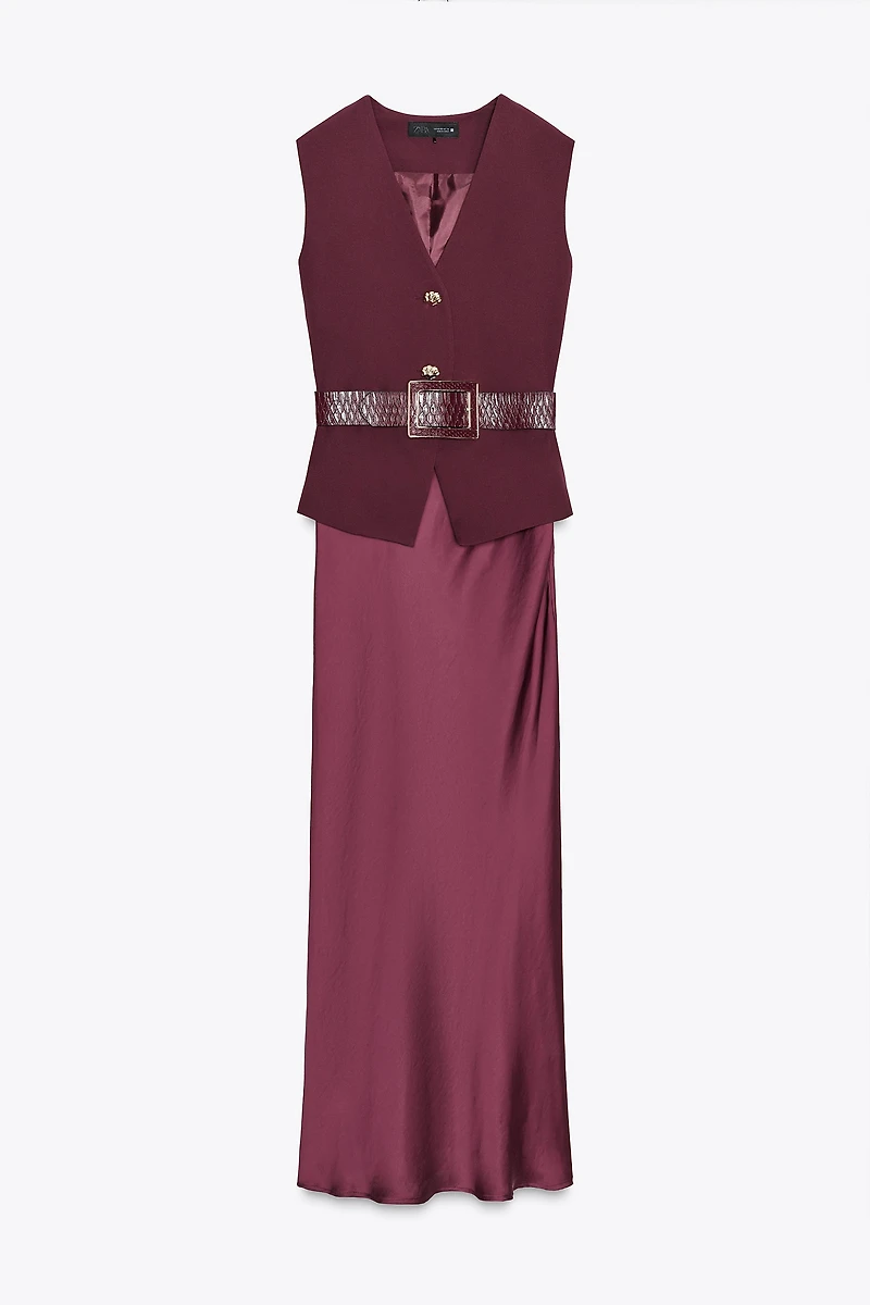 ROBE MIDI COMBINÉE GILET CEINTURE