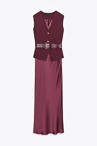 ROBE MIDI COMBINÉE GILET CEINTURE