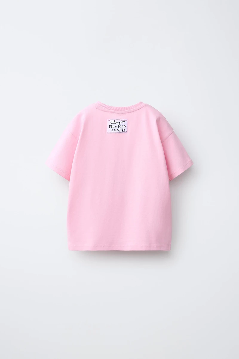 FRUIT PRINT AND EMBROIDERED T-SHIRT