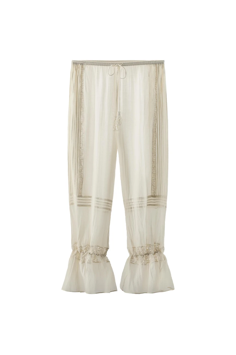 VISCOSE BLEND LACE RUFFLE PANTS