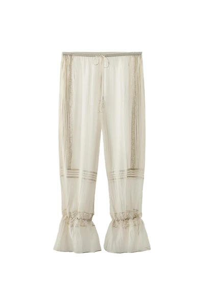 VISCOSE BLEND LACE RUFFLE PANTS