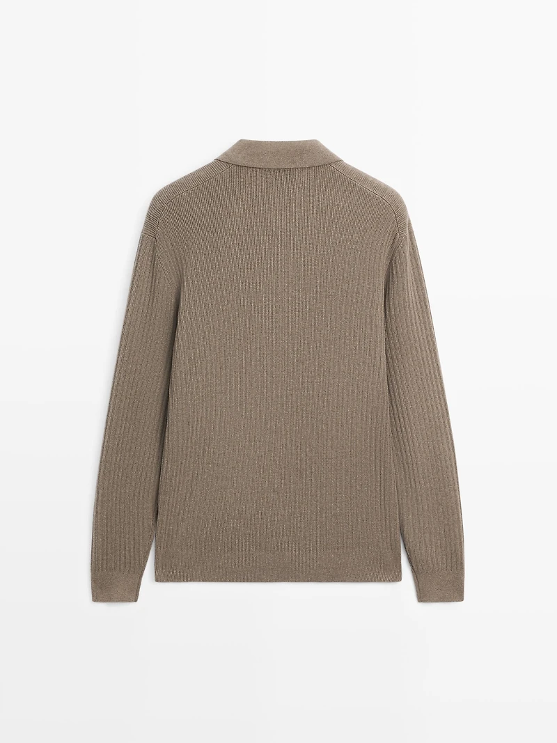 Cotton blend knit polo sweater