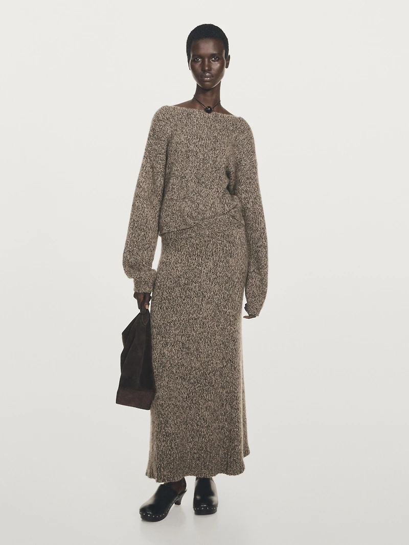 100% cashmere knit midi skirt