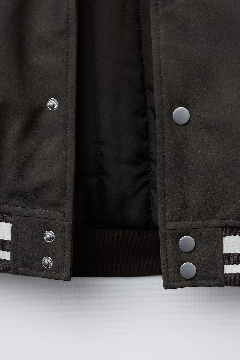 HOODIE BOMBER JACKET WITH FAUX LEATHER SLEEVES