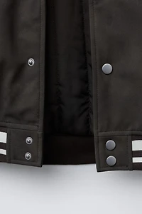 HOODIE BOMBER JACKET WITH FAUX LEATHER SLEEVES