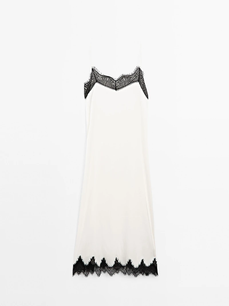 Contrast lace-trimmed midi dress