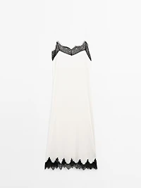 Contrast lace-trimmed midi dress