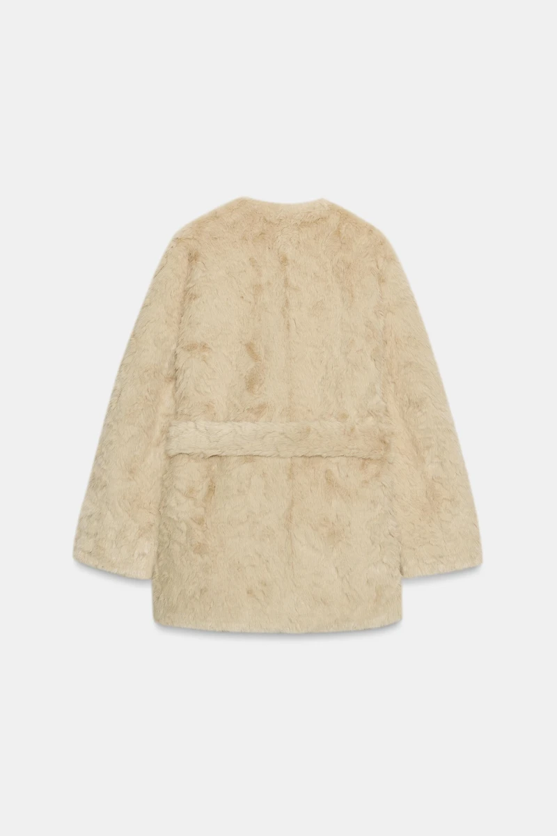 FAUX FUR BELTED JACKET ZW COLLECTION