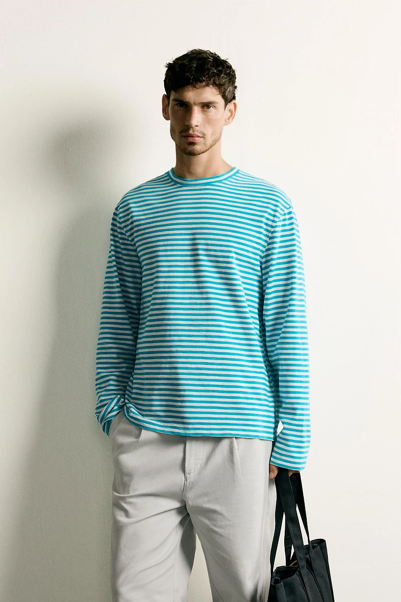 T-SHIRT COUPE REGULAR JACQUARD À RAYURES FLAMÉ