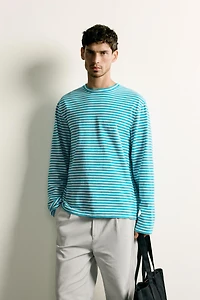 T-SHIRT COUPE REGULAR JACQUARD À RAYURES FLAMÉ