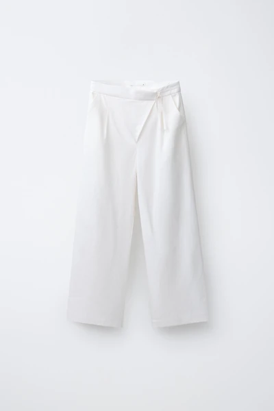 100% LINEN WIDE LEG WRAP WAIST PANTS