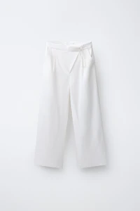 100% LINEN WIDE LEG WRAP WAIST PANTS