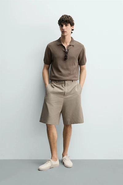 REGULAR FIT COTTON LINEN BLEND KNIT POLO SHIRT
