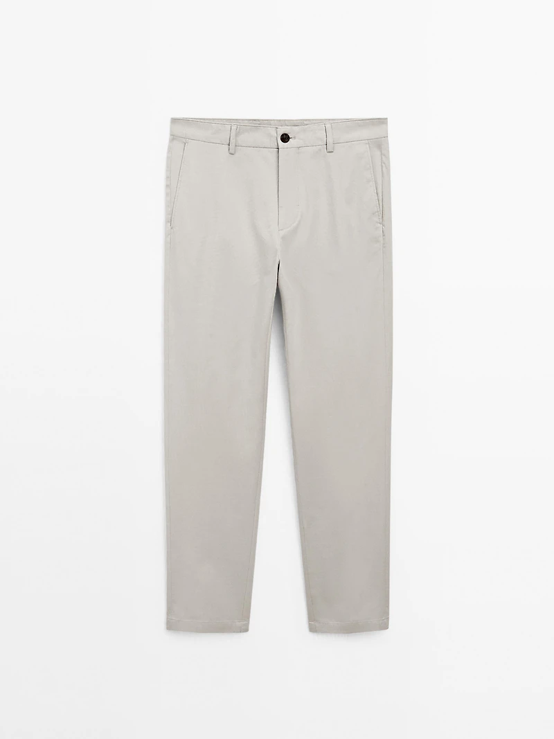Cotton blend tapered fit trousers