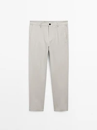 Cotton blend tapered fit trousers