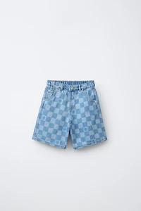 CHECKERBOARD DENIM SHORTS