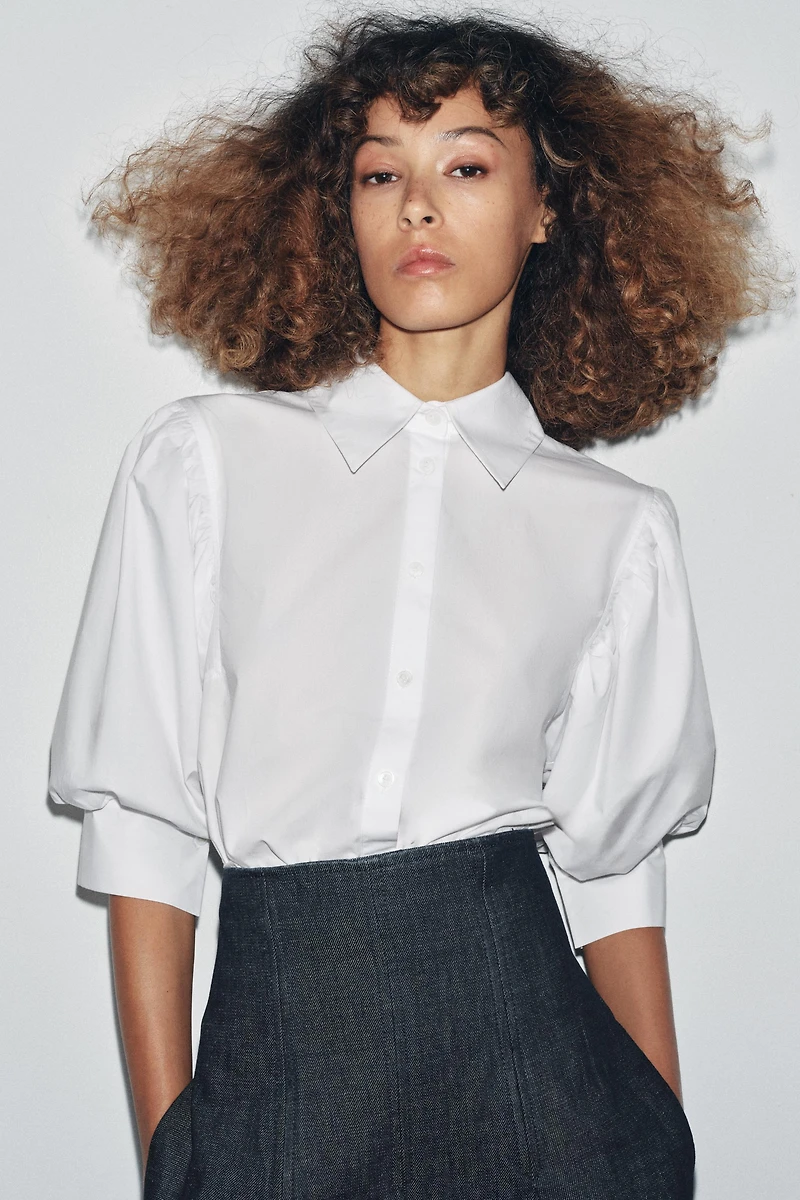 CHEMISE POPELINE MANCHES BOUFFANTES ZW COLLECTION