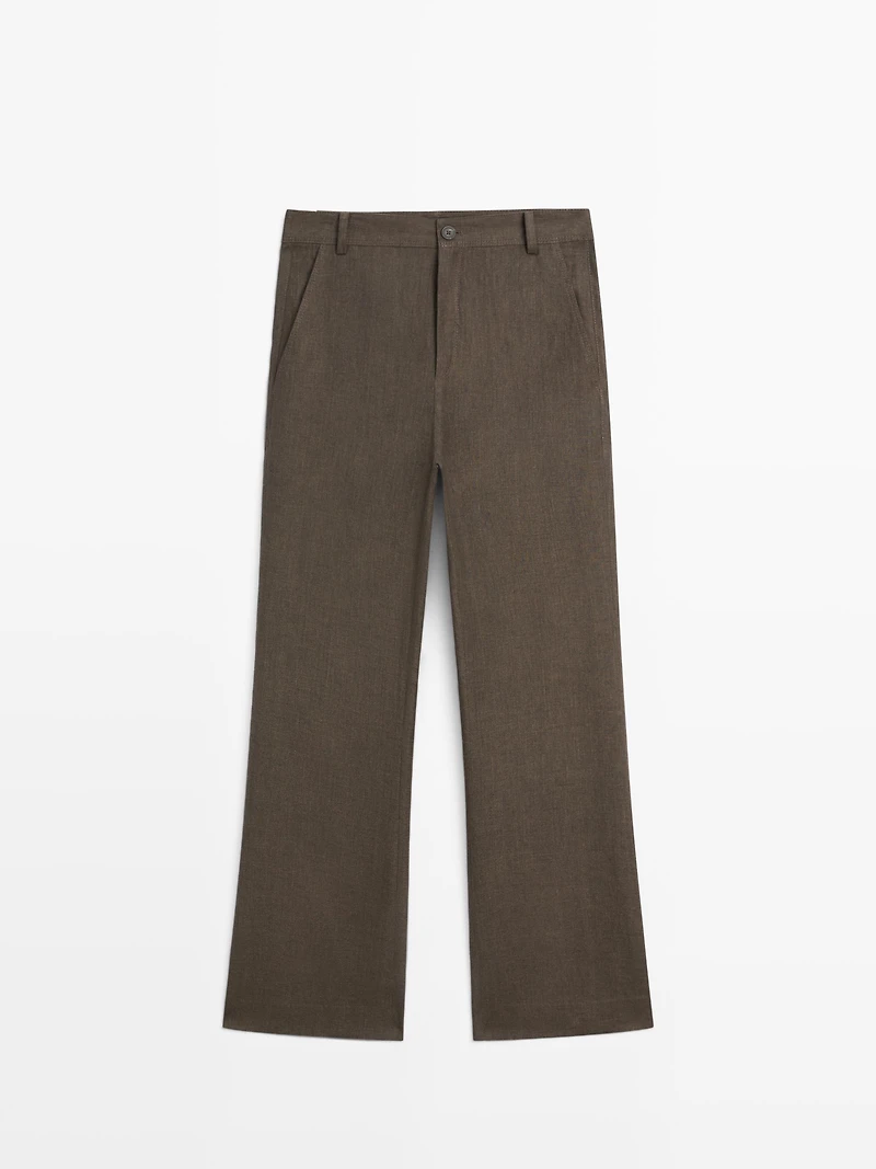 Kick flare cropped linen trousers