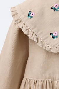 ROBE EN VELOURS CÔTELÉ FLEURS BRODÉES