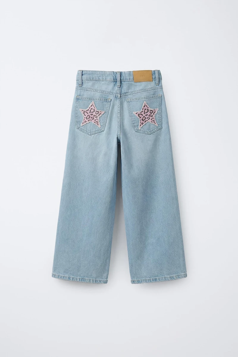 ANIMAL PATCH WIDE LEG JEANS