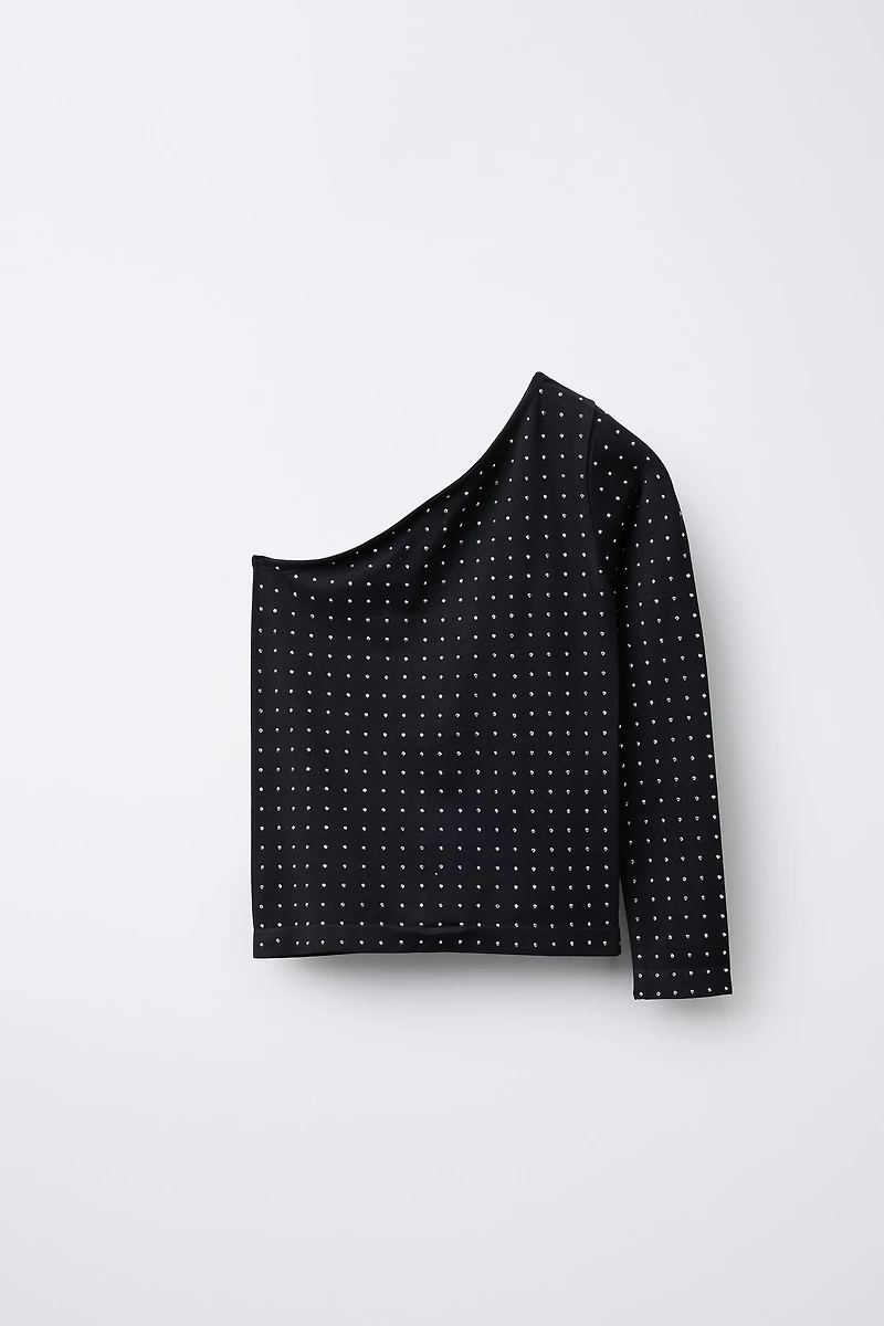 ASYMMETRIC SEAMLESS RHINESTONE T-SHIRT